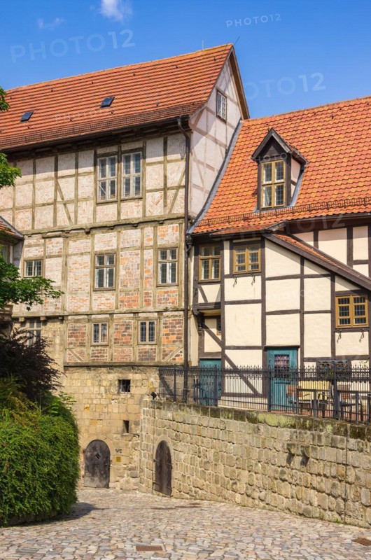 Historic medieval castle and abbey buildings on the Schlossberg