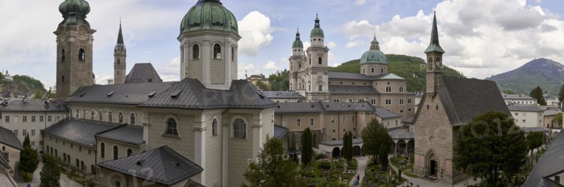 View of Salzburg Cathedral and St. Peter's Abbey