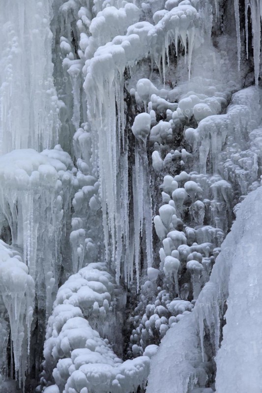 Frozen Radau waterfall in winter near Bad Harzburg