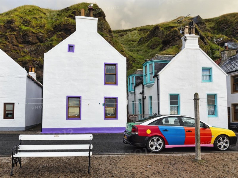 White houses with colourful windows