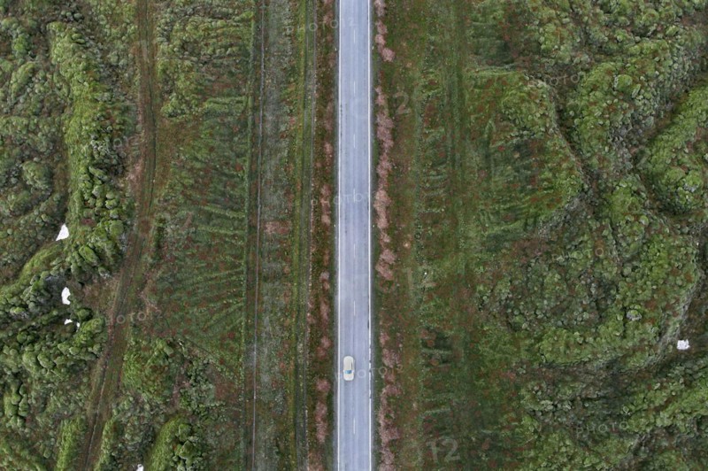 Ring Road 1 through moss-covered lava fields on the south coast of Iceland