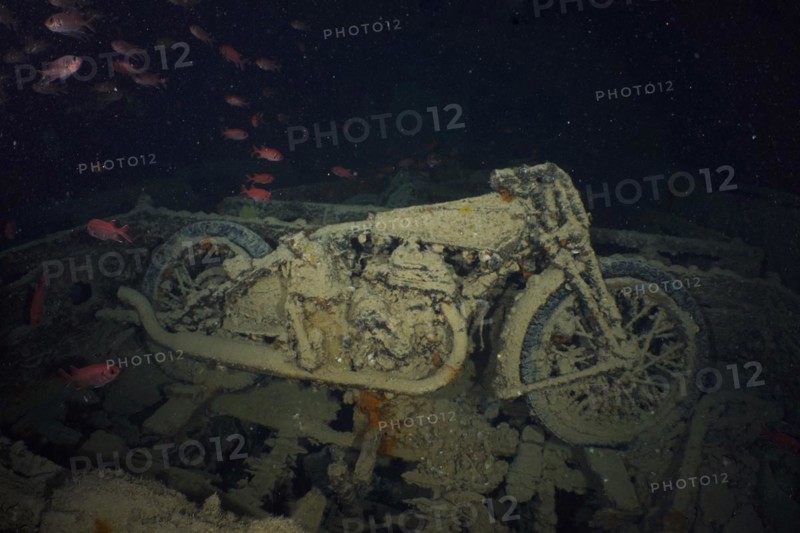 Norton motorbike from the Second World War in the hold of the Thistlegorm
