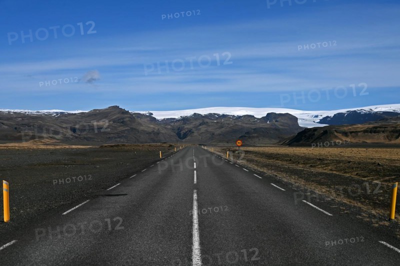 Road 221 on the south coast with a view of the Myrdalsjoekull glacier