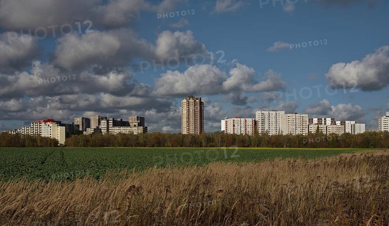 View over a field near Grossziethen towards Berlin