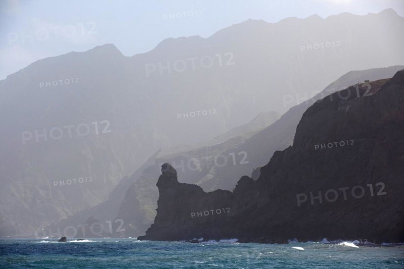 Atlantic Ocean and volcanic rocky coastline of the Island Santo Antao