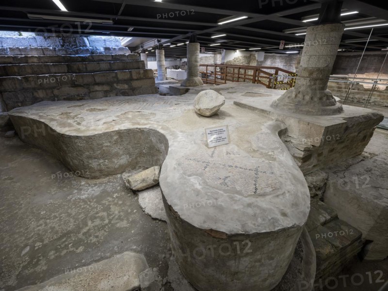 Crypt of the excavations with floor mosaics from the 4th century AD under the bell tower of the Romanesque basilica at Aquileia