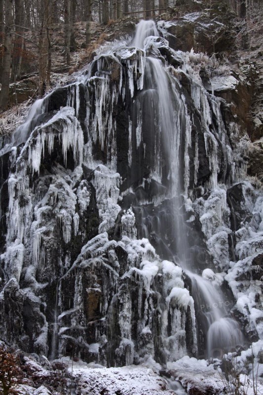 Frozen Radau waterfall in winter near Bad Harzburg