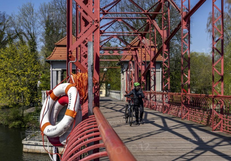 Berlin Fire Brigade lifebuoy on red bridge railing