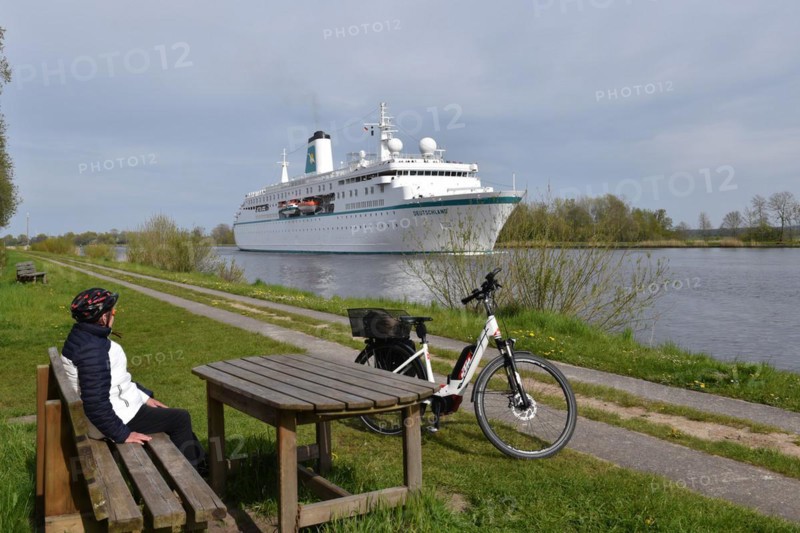 Cruise ship Deutschland sails from Kiel to Brunsbuettel in the Kiel Canal