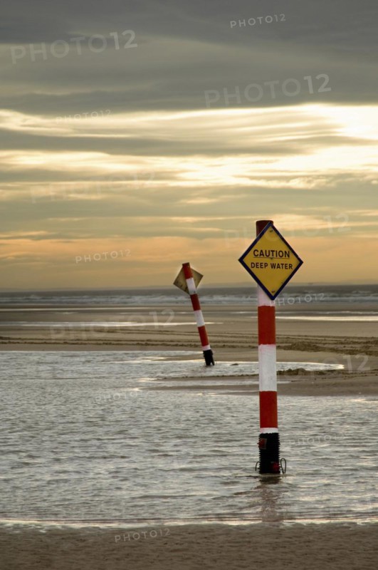 Deep water signs in blackpool seaside