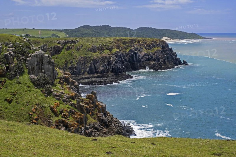 View over the Indian Ocean and Morgan Bay sea cliffs at the Southern end of the Wild Coast