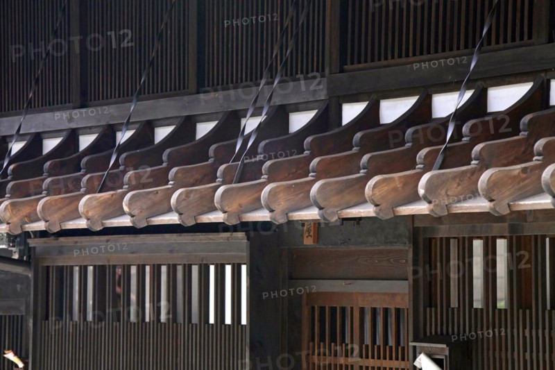 Roof structure of wooden house at Narai-juku traditional small town in Nagano Japan