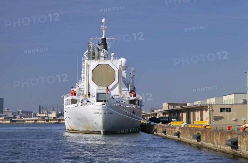 US Naval Missile Tracking Ship Observation Island at port of Yokohama Kanagawa Japan Asia