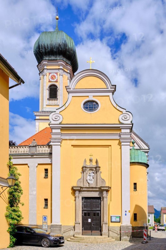 Church of Saint Nicholas on Marienplatz in the town centre of Immenstadt im Allgaeu