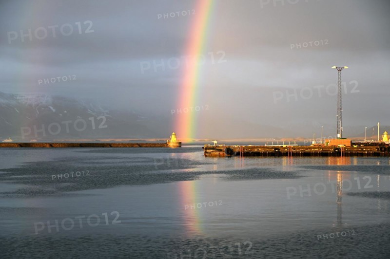 Rainbow in the old harbour of Reykjavik