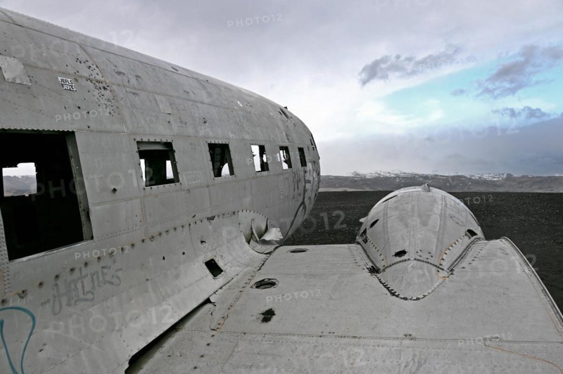 Plane wreckage on the lava beach of Solheimasandur on the south coast of Iceland