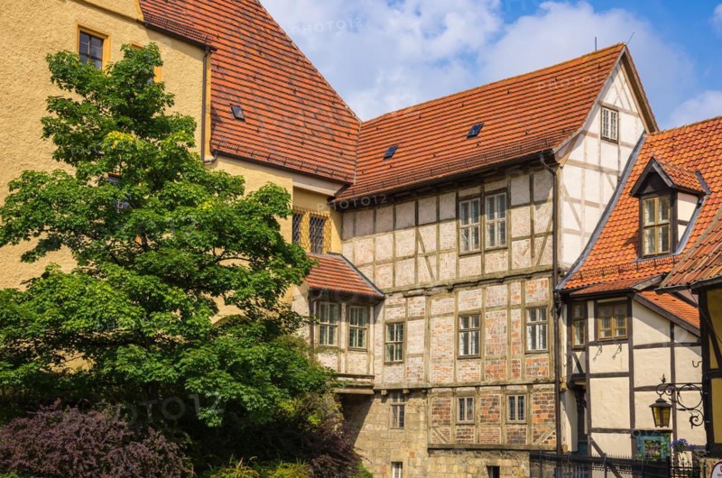 Historic medieval castle and abbey buildings on the Schlossberg