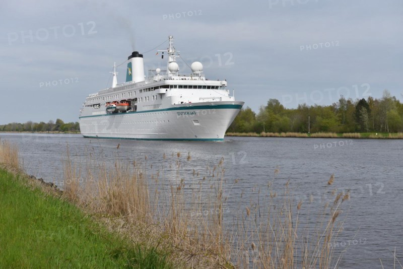 Cruise ship Deutschland sails from Kiel to Brunsbuettel in the Kiel Canal