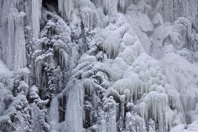 Frozen Radau waterfall in winter near Bad Harzburg
