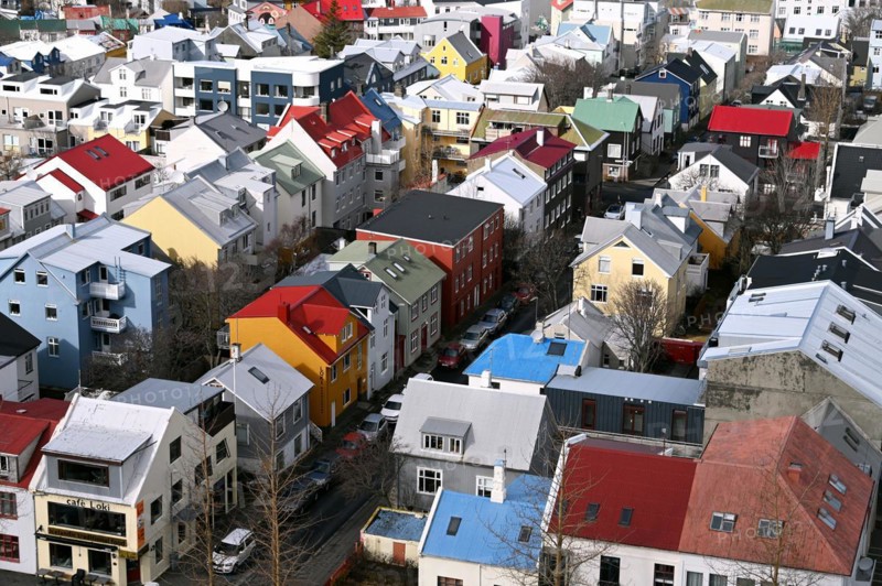 View of the colourful rooftops of Reykjavik