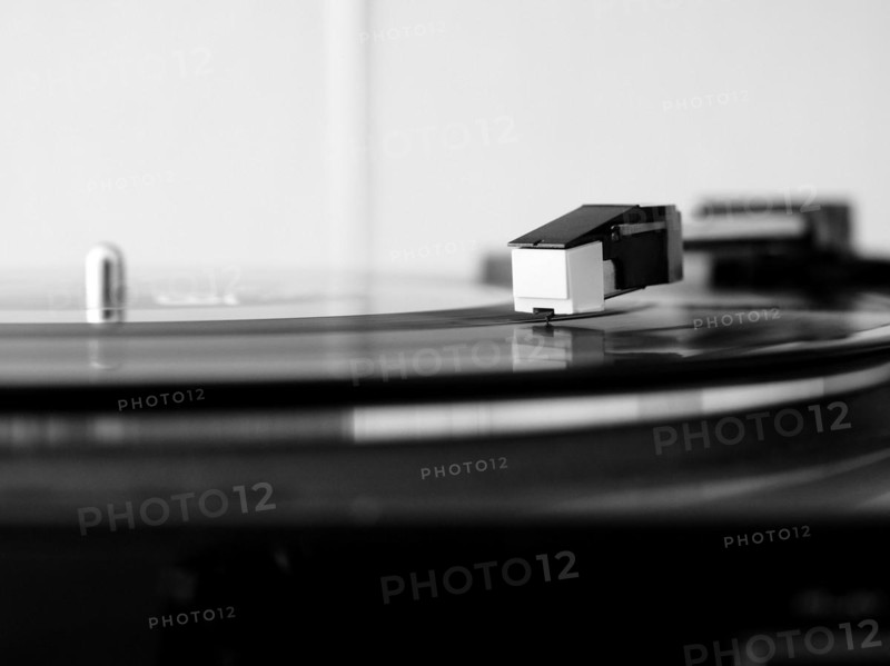Vinyl record spinning on a turntable