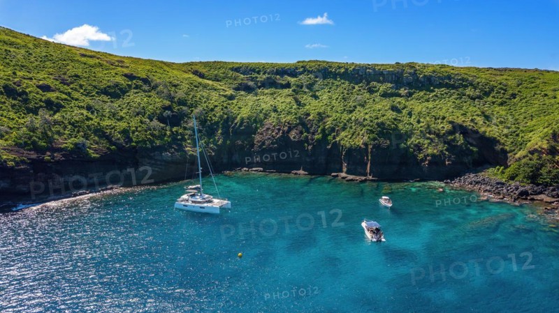 Small bay on south side of Isle de Coin de Mire Gunner's Coin Island off north coast of Mauritius in Indian Ocean