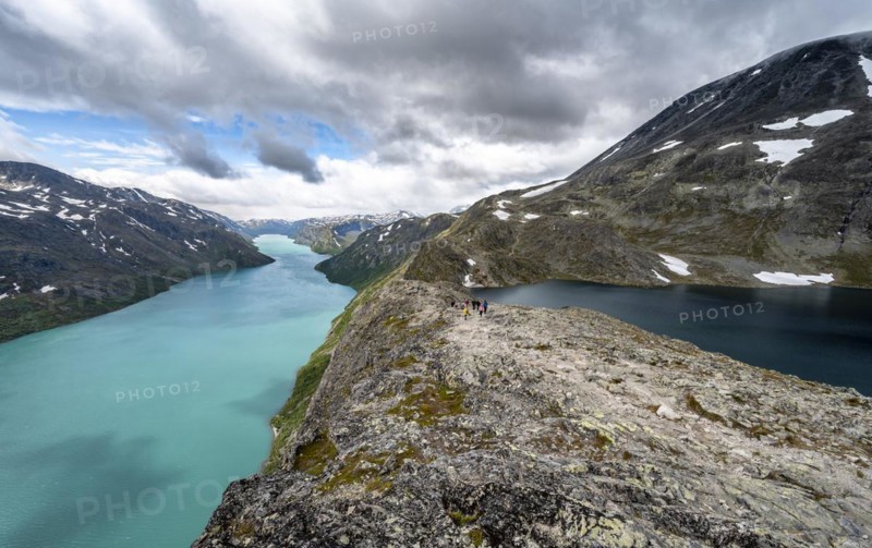 View of lake Gjende and lake Bessvatnet with mountains