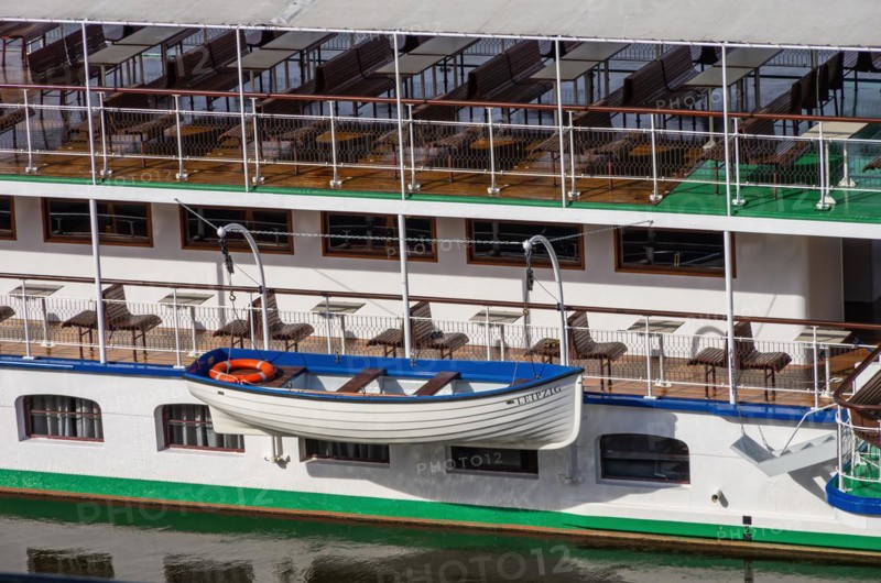 The historic paddle steamer LEIPZIG moored at the pier on the Terrassenufer