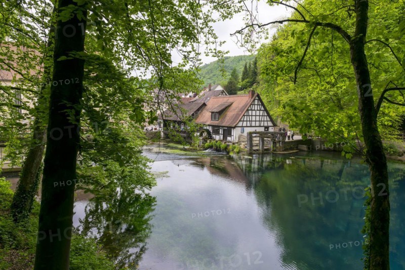 Blautopf with historic hammer mill