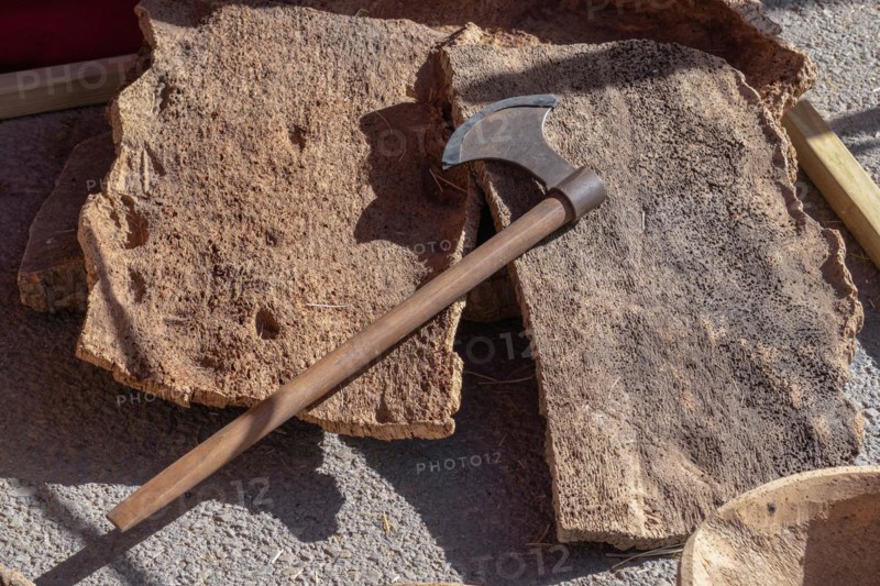 Antique axe to cut the bark of the cork oak to extract the cork