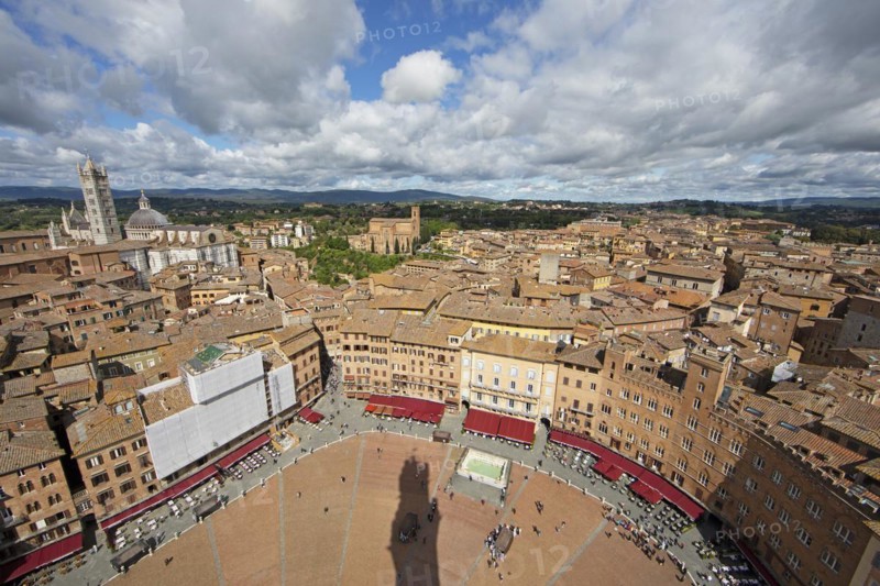 View of the roofs of Siena and the Piazza il Campo