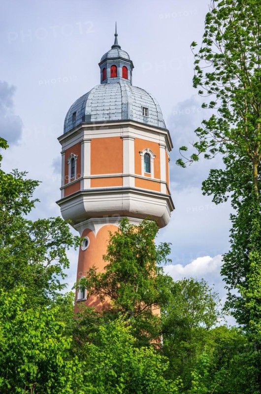 The historic water tower built in neo-baroque style in Kollmanspark and landmark of Neu-Ulm