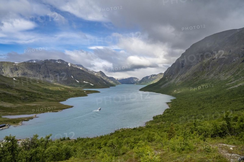 View of lake Gjende with boat