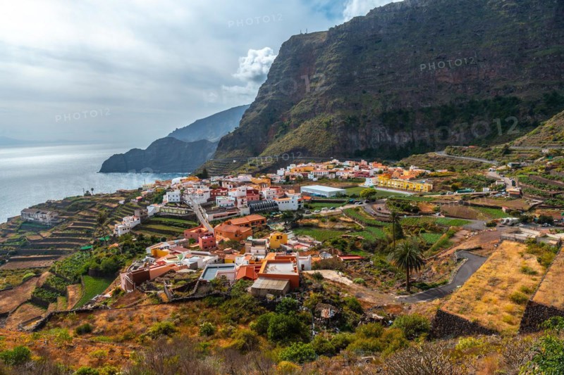 Aerial view of the town of Agulo in La Gomera