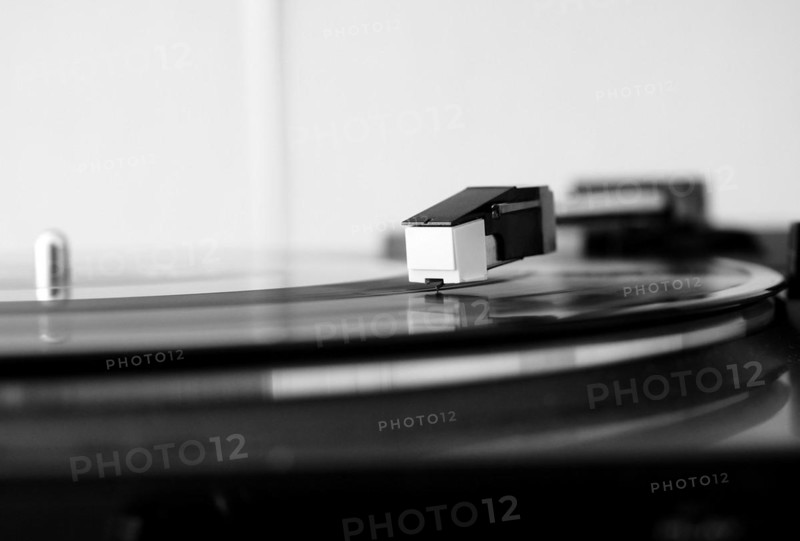 Vinyl record spinning on a turntable