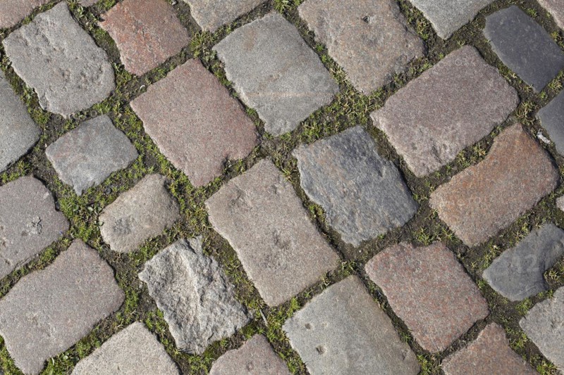 Reddish and grey cobblestones