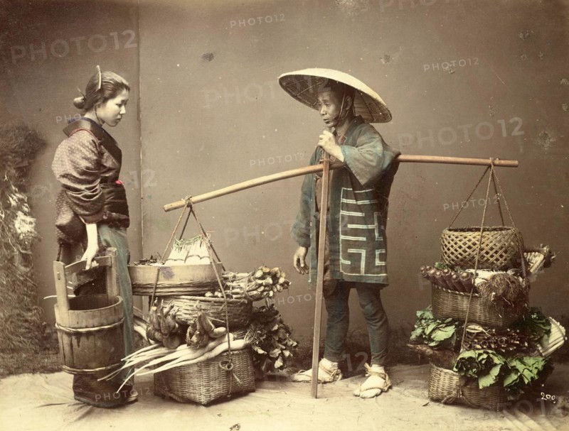 Greengrocer with customer