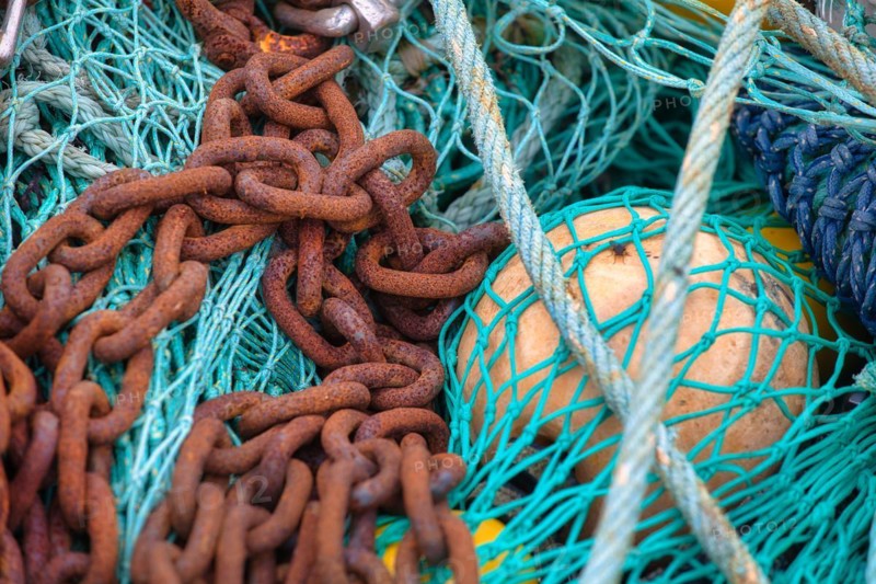 Fishing nets and buoys in the harbour of Guilvinec