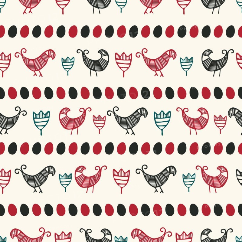 Decorative hen and eggs hand drawn seamless vector pattern