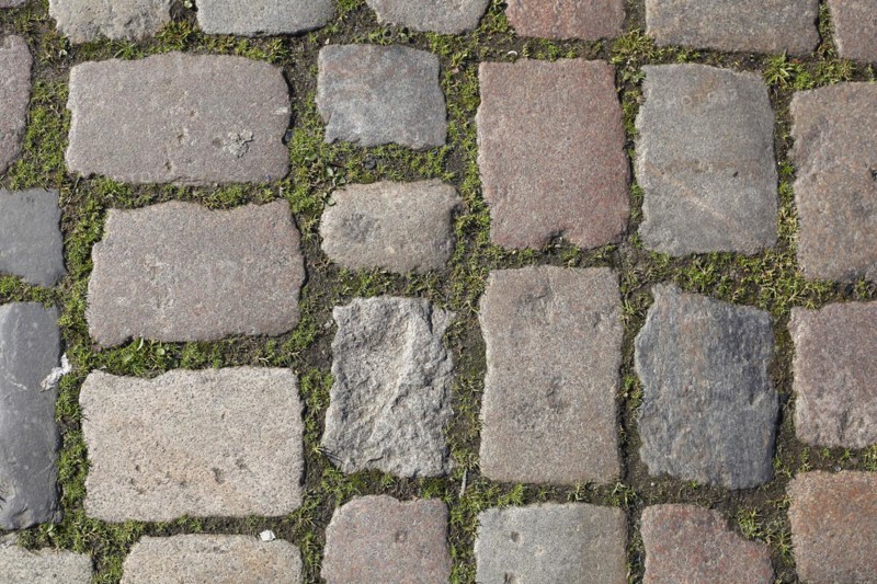 Reddish and grey cobblestones