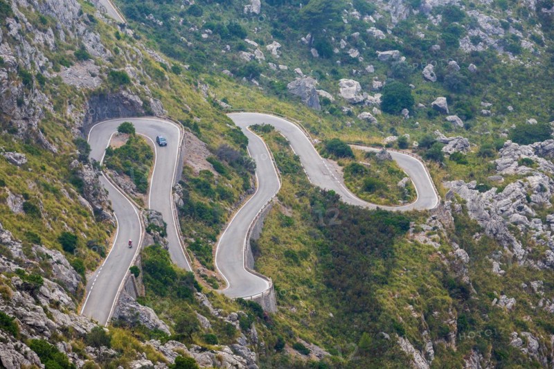 View of the winding road to the mountains