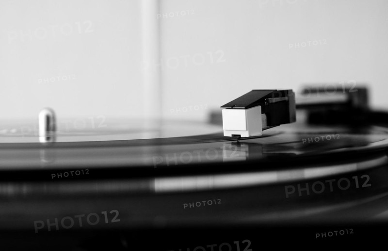 Vinyl record spinning on a turntable