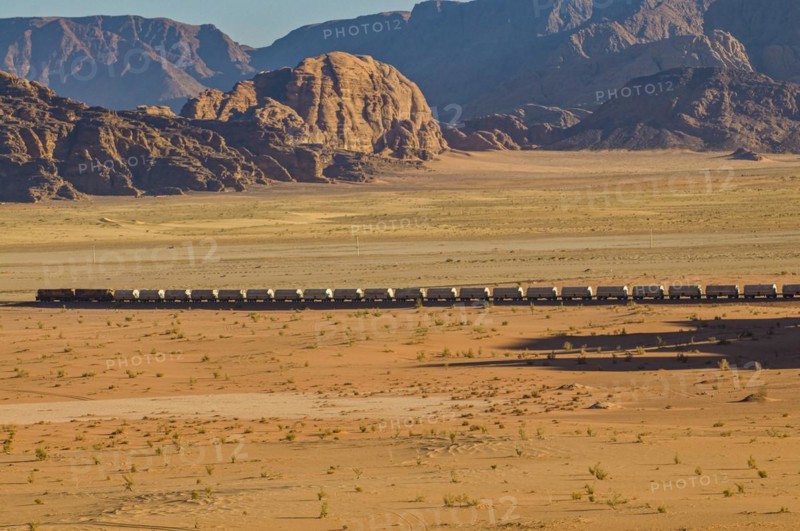 Cargo train running through Wadi Rum