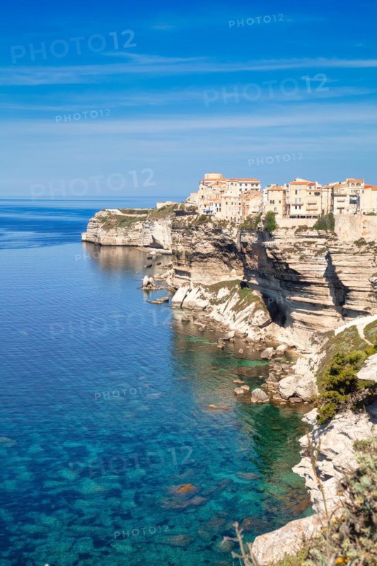 Steep coast of Bonifacio with old town on a limestone plateau