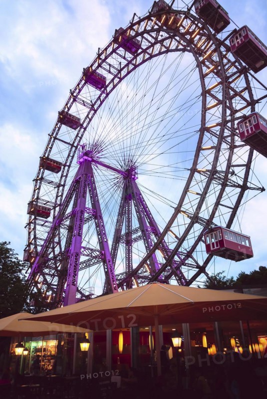 Historic Ferris wheel called Wiener Riesenrad in central public park or Prater park