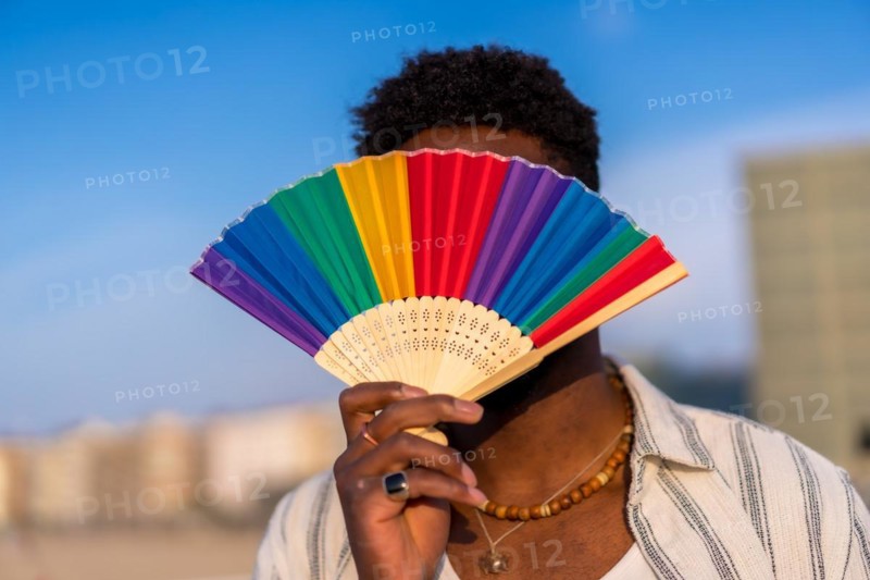 Colorful rainbow fan during gay pride