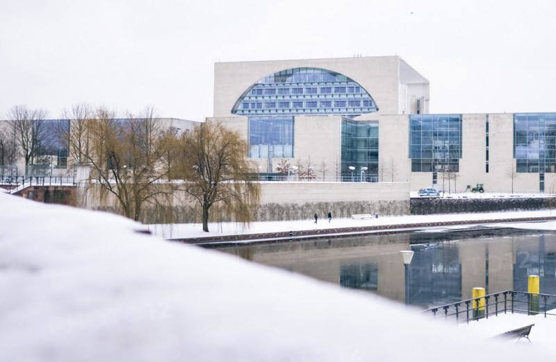 Federal Chancellery in winter in Berlin