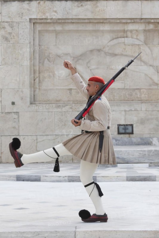 The changing of the guard of the Evzones in front of the Greek Parliament at Syntagma Square