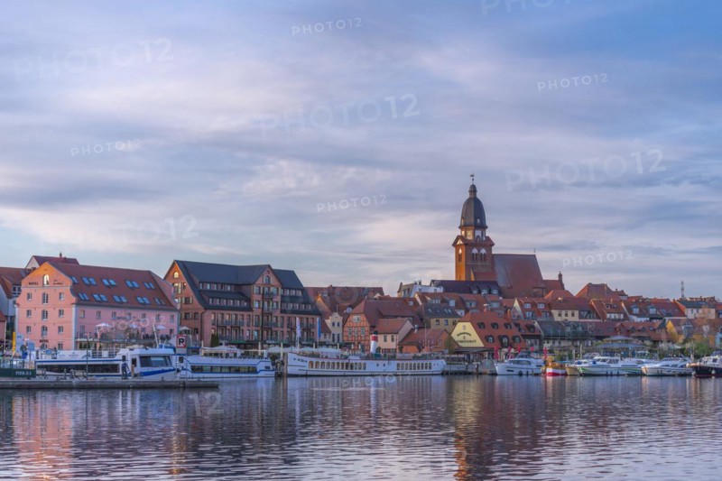 City harbour with motor boats