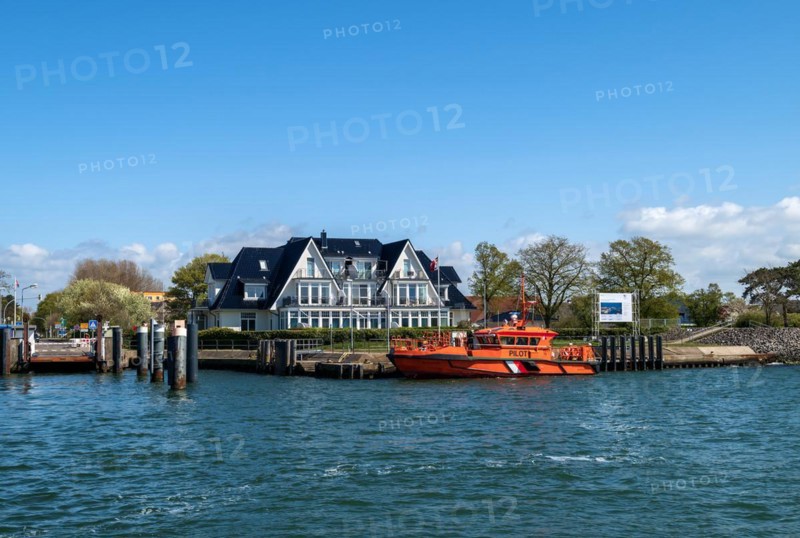 Hohe Duene landing stage of the car ferry across the Warnow River from Warnemuende